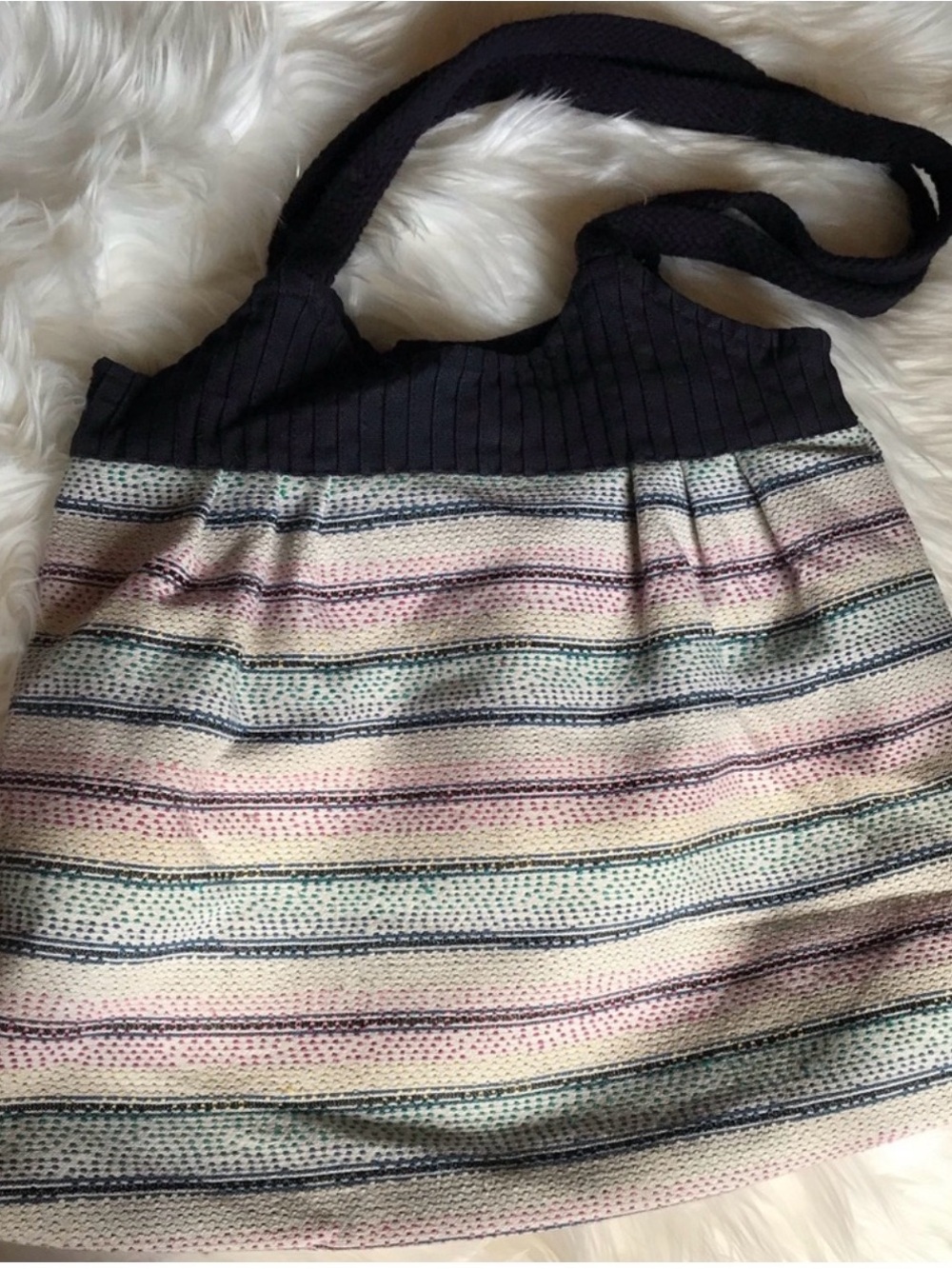 American Eagle Navy, White & Pastel Striped Fabric Shoulder Bag